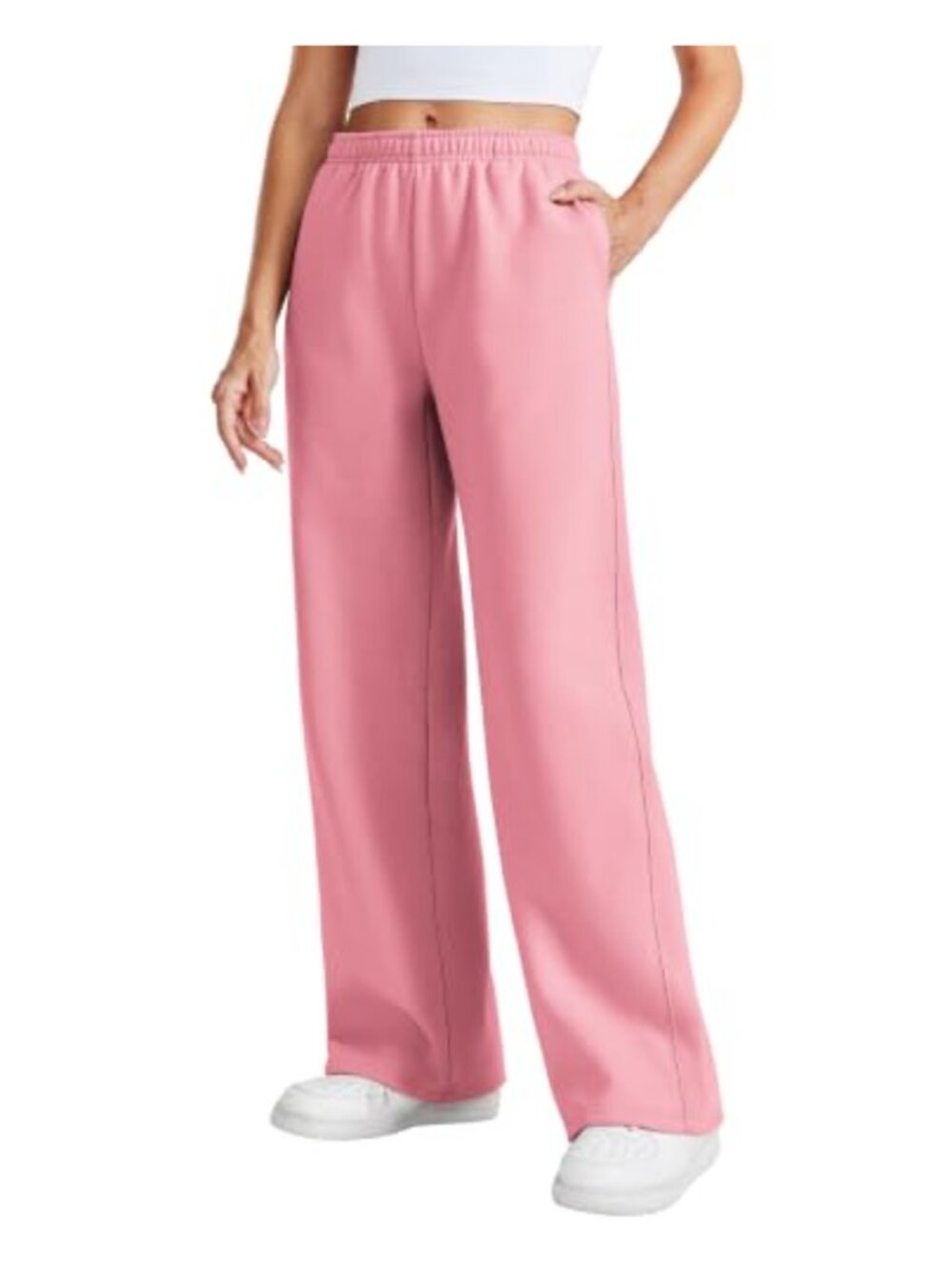 Fleece Lined Wide Leg Sweatpants Petite Regular Drawstring Pockets